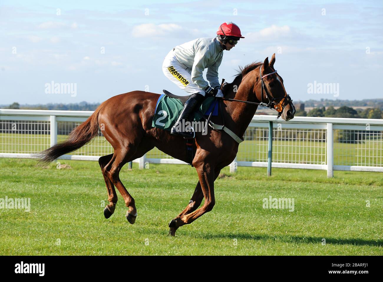 Jockey Ryan Mania goes to post on Dica prior to the Linden Homes Greens