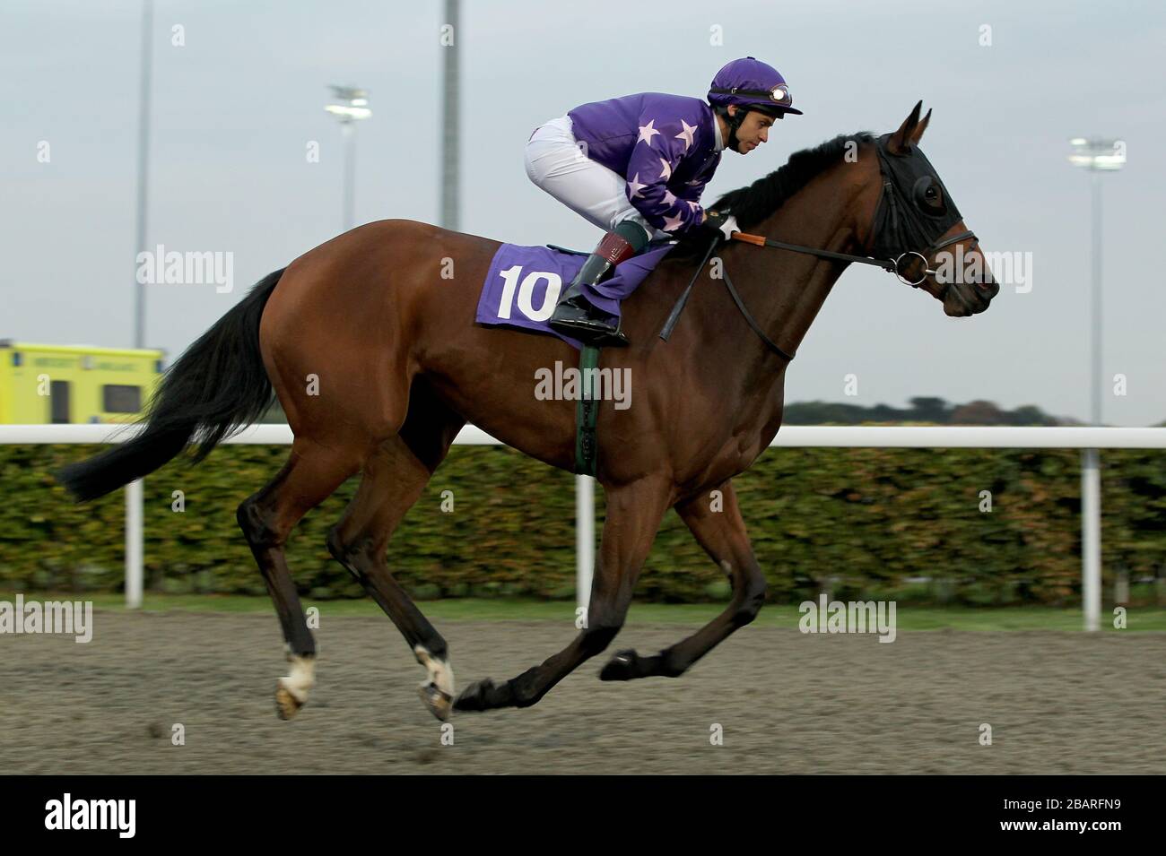 Daring Damsel ridden by jockey Raul Da Silva going to post prior to the Back Or Lay At betdaq.com Claiming Stakes Stock Photo