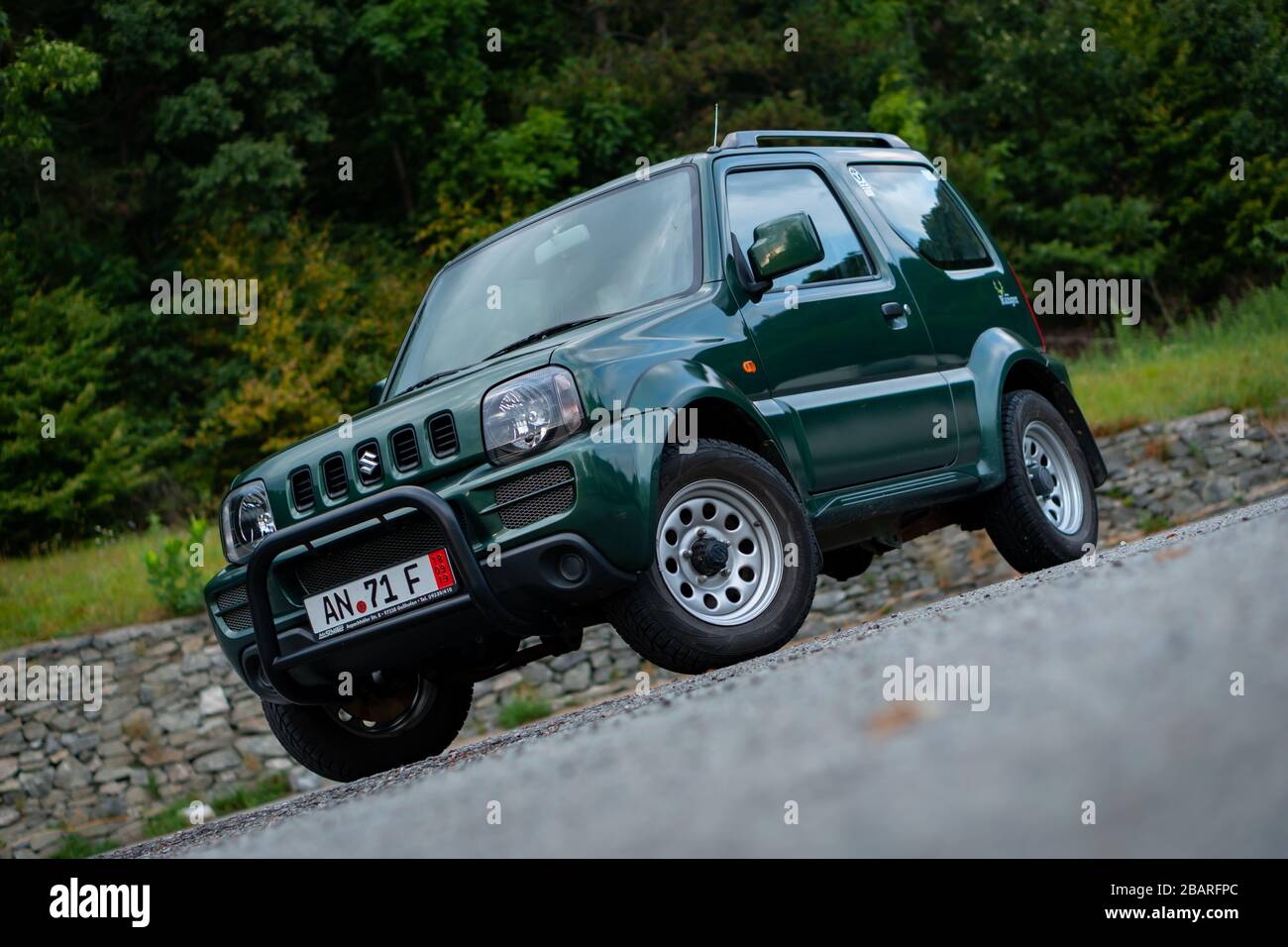 Cluj Napoca Cluj Romania 08 29 19 Suzuki Jimny 4 Wheel Drive A Small Car With Off Road Capabilities Isolated In An Empty Parking Lot Photo Session Stock Photo Alamy