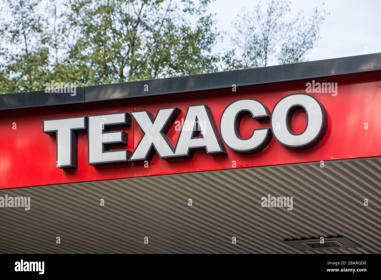 Texaco service filling station logo in east London. An American chain