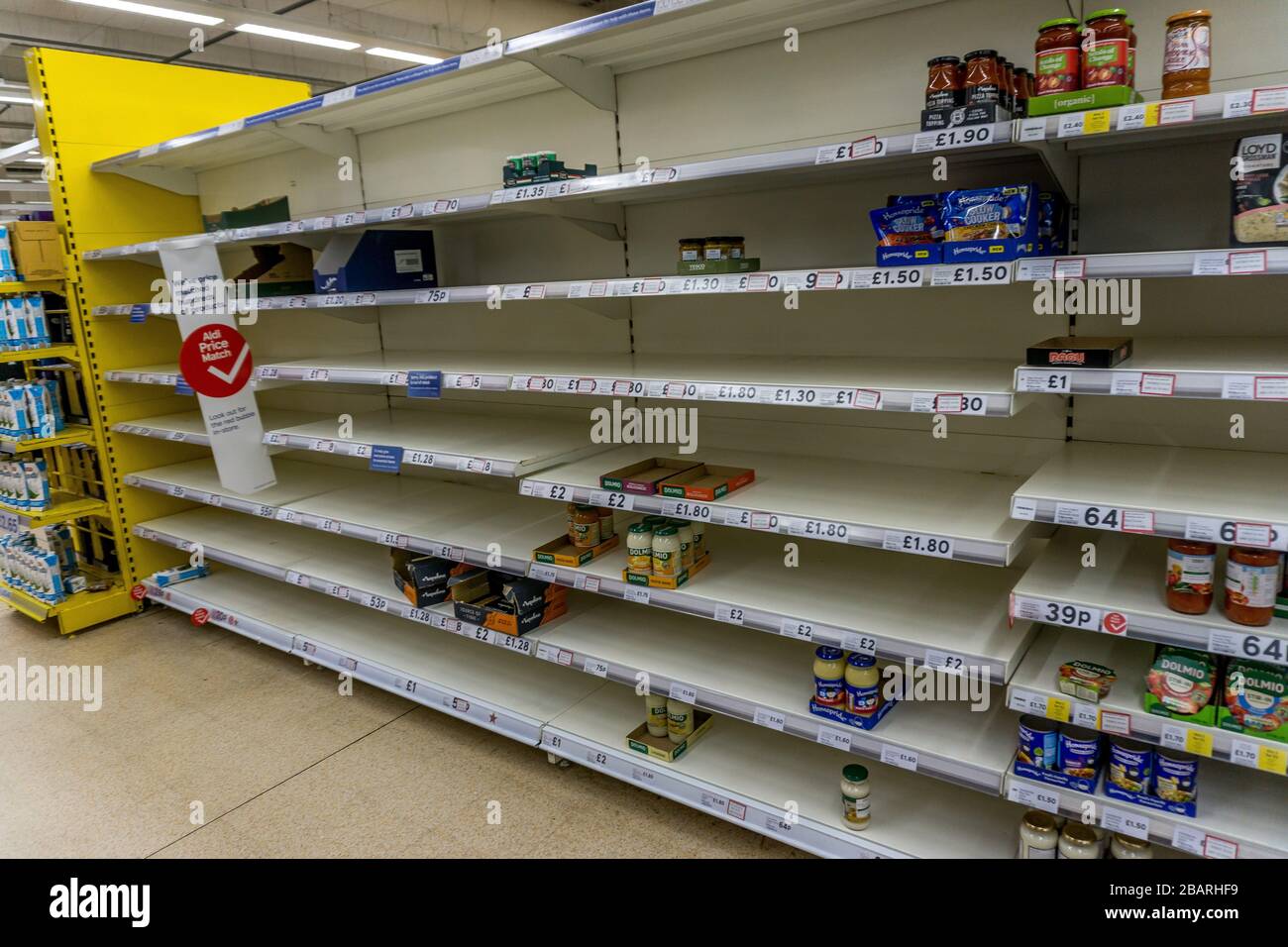 Empty supermarket shelves at Tesco, Viaduct Street, Huddersfield