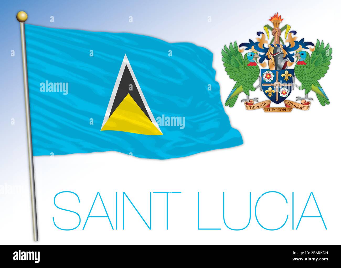 Saint Lucia official national flag and coat of arms, antilles, vector illustration Stock Vector