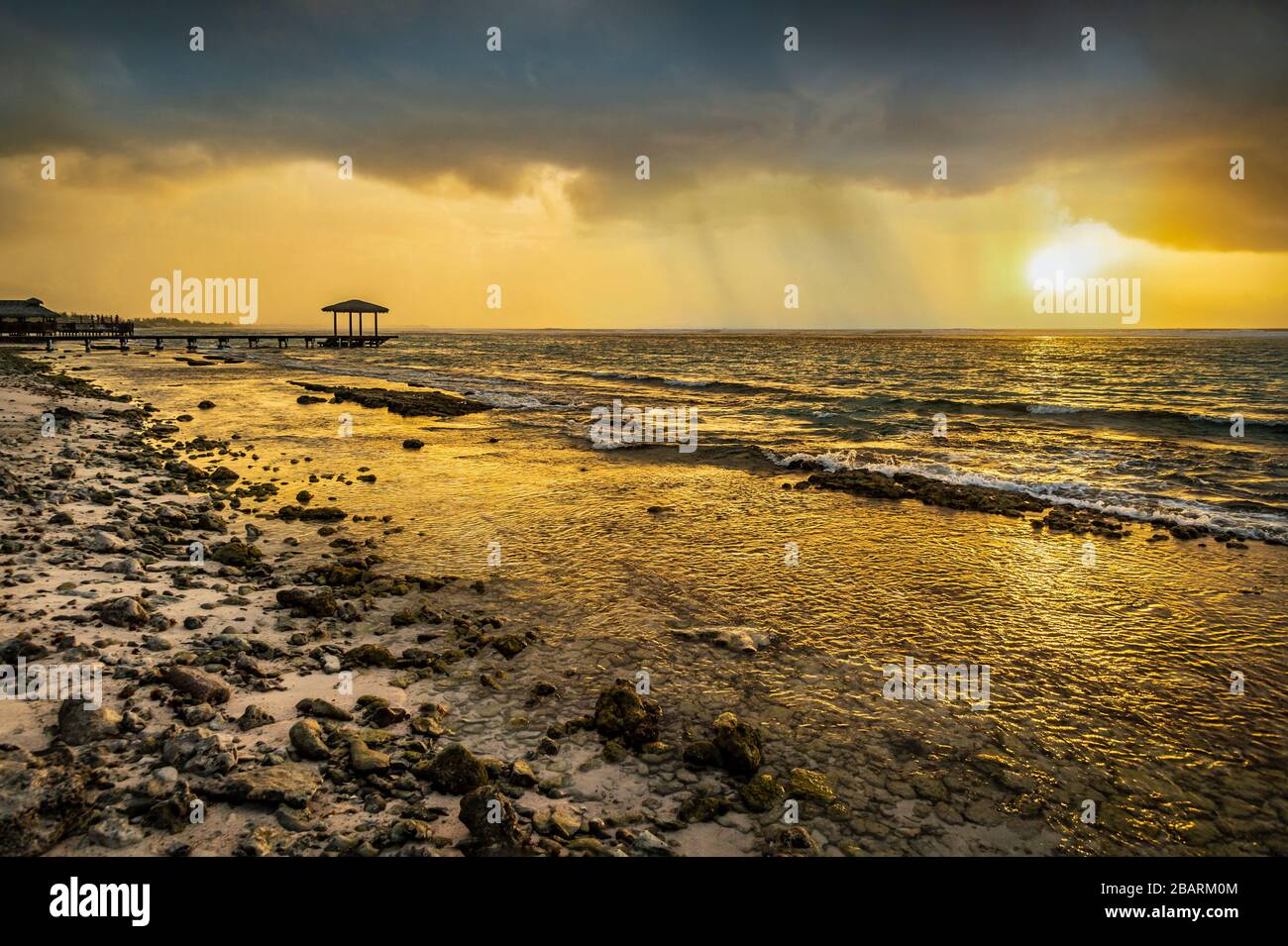 Rain storm over ocean, Caribbean Sea, Grand Cayman Island Stock Photo