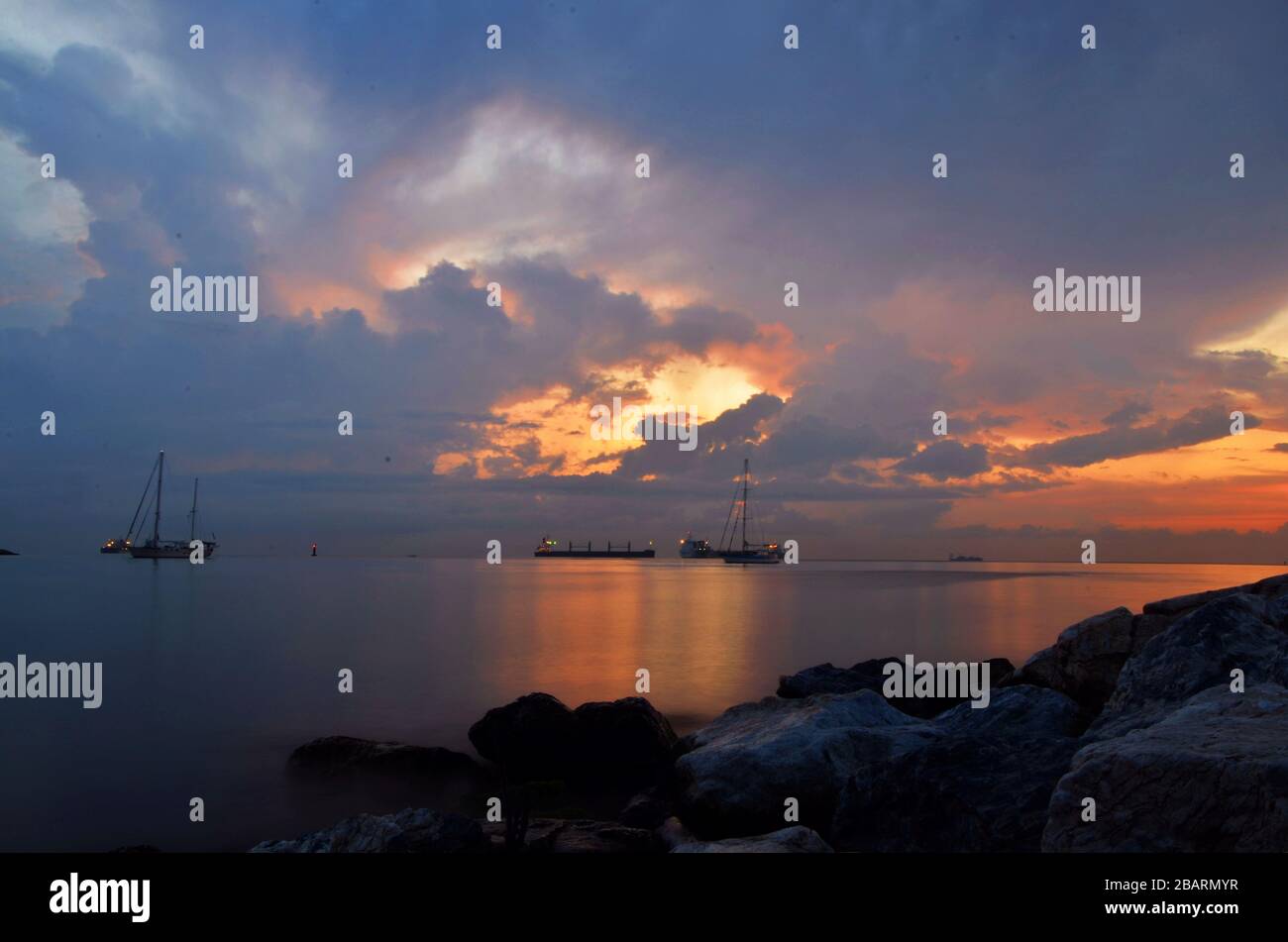 Sunset at Santa Marta harbour Colombia Stock Photo Alamy