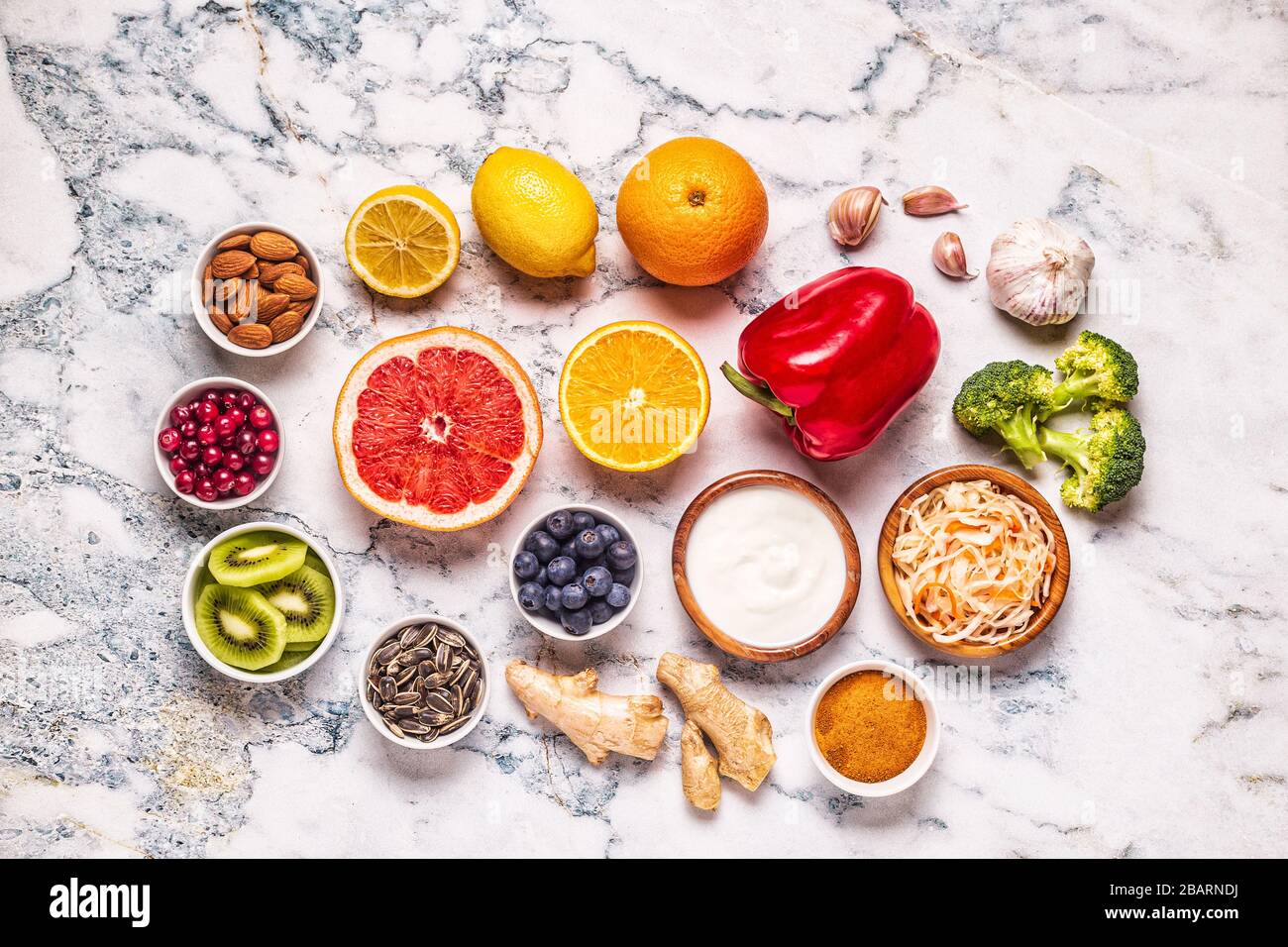 Superfoods for Immunity boosting and cold remedies, top view Stock Photo Alamy