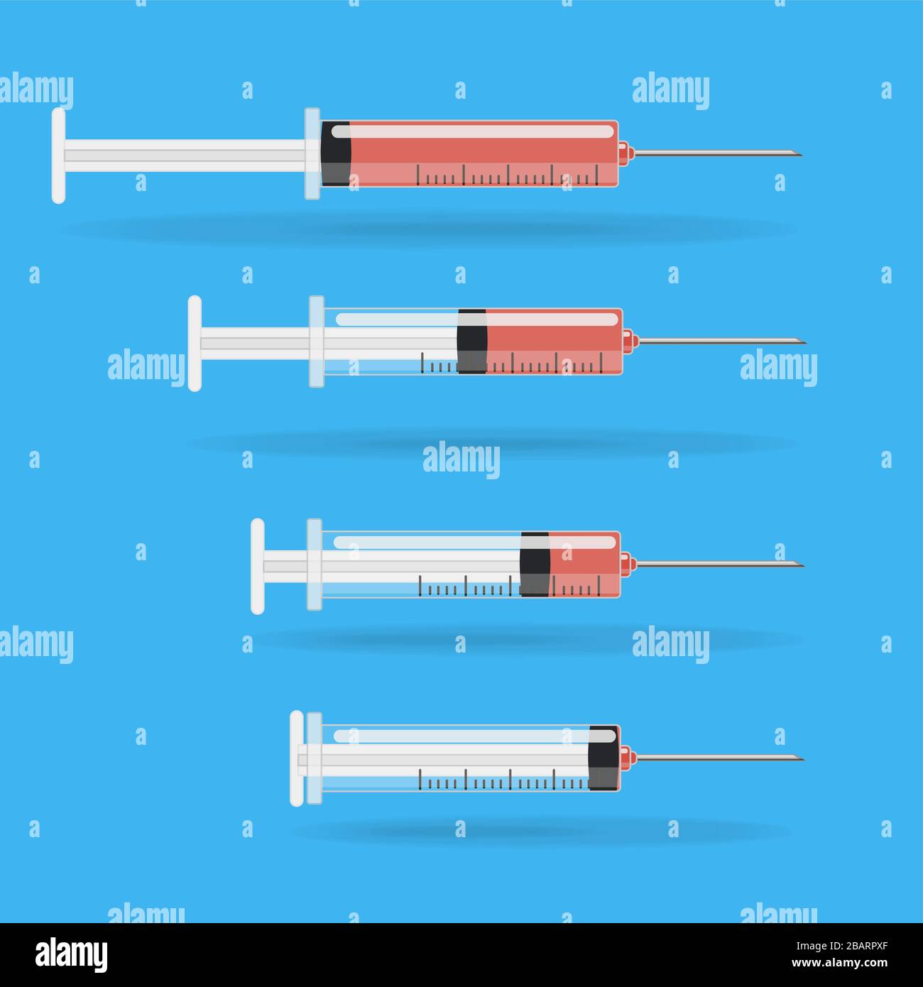 Vector medical syringe icon set. Syringes are filled with vaccine