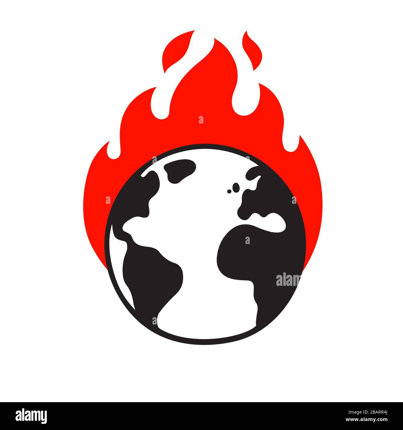 Earth on fire, global warming and climate crisis drawing