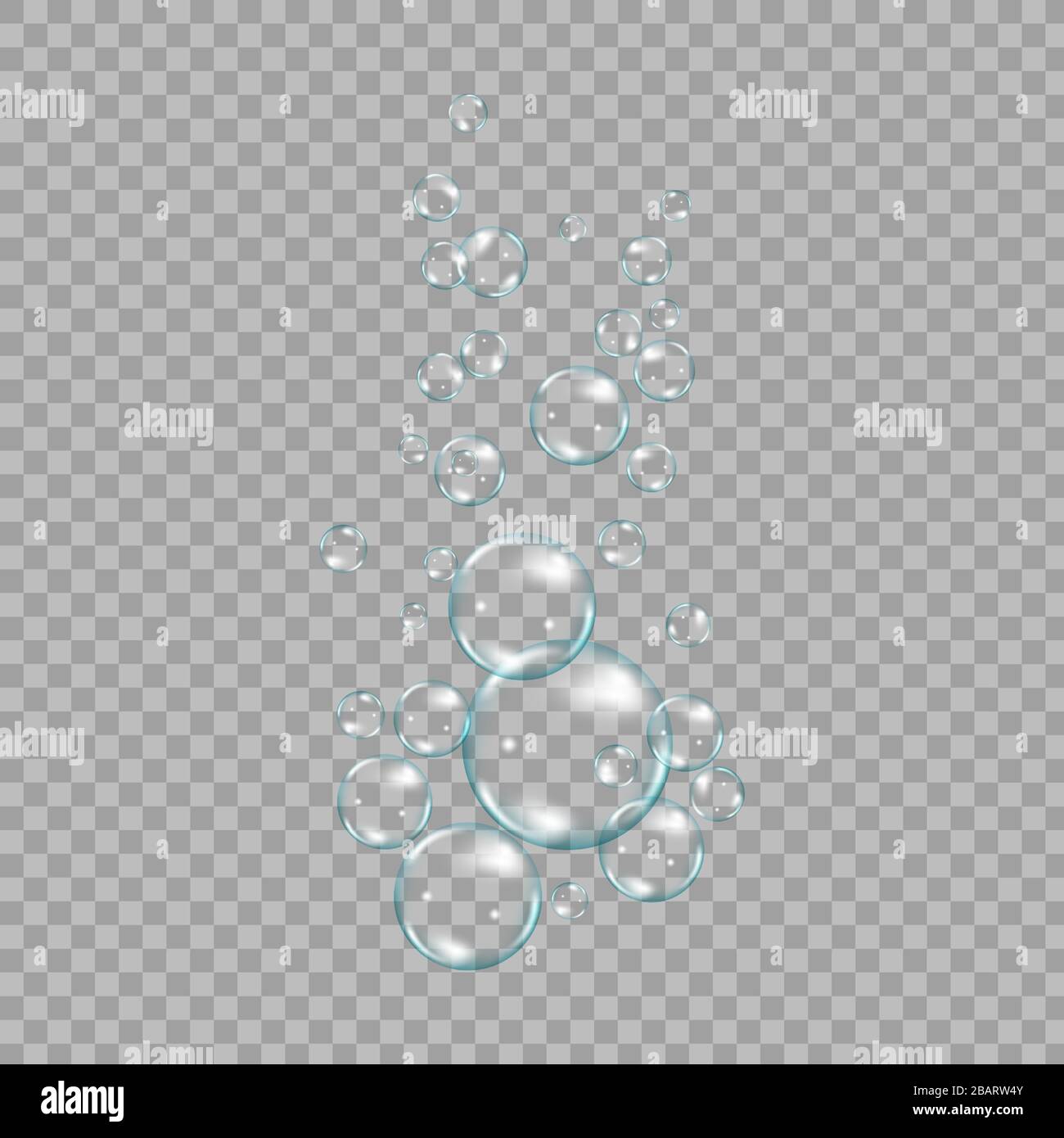 Flying rainbow transparent soap bubbles on blue background.Reaistic colored balls.Vector texture. Stock Vector