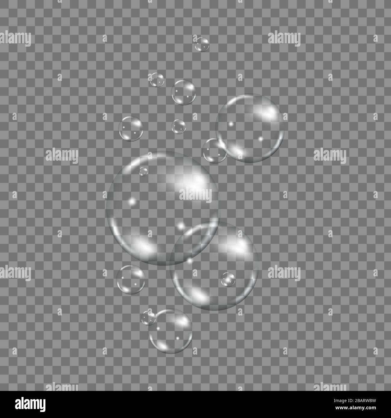 Flying rainbow transparent soap bubbles on blue background.Reaistic colored balls.Vector texture. Stock Vector