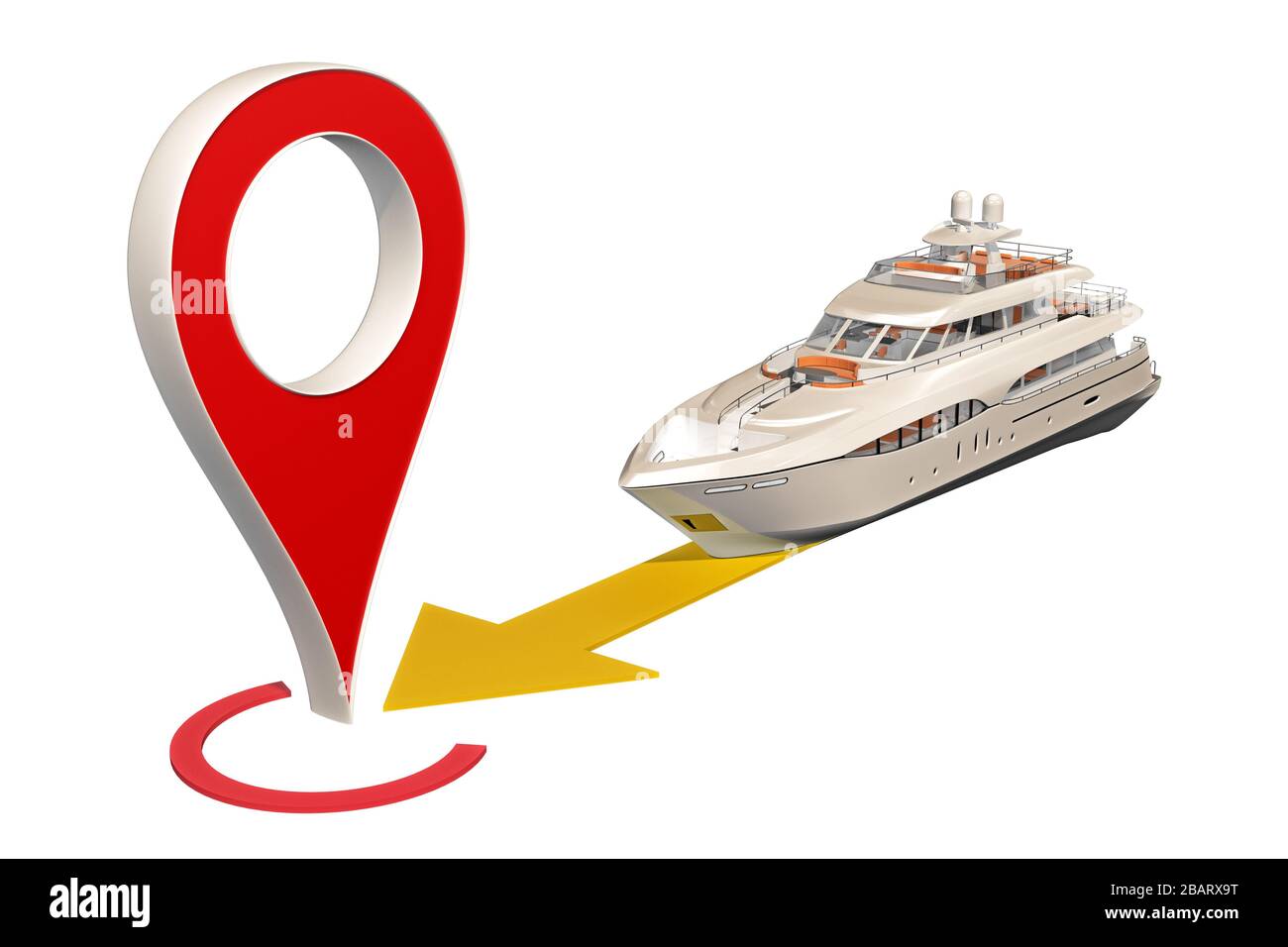 boat moving map pin isolated on white. 3d rendering Stock Photo