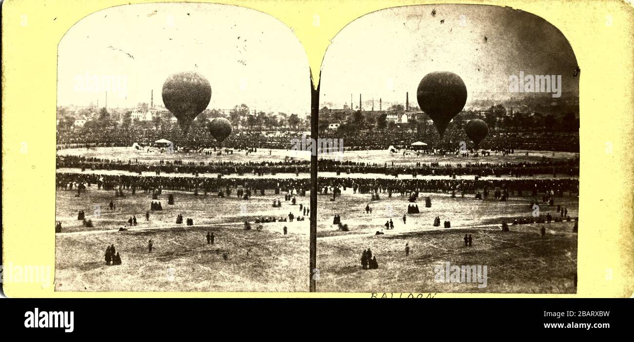 Champs de Mars, Seconde ascension du ballon de Nadar, le Géant, by Nadar aka Gaspard-Félix Tournachon, October 18, 1863 Stock Photo