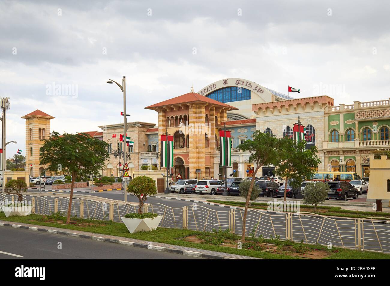 DUBAI, UNITED ARAB EMIRATES - NOVEMBER 21, 2019: Mercato shopping mall, Renaissance inspired building in Jumeirah area of Dubai Stock Photo