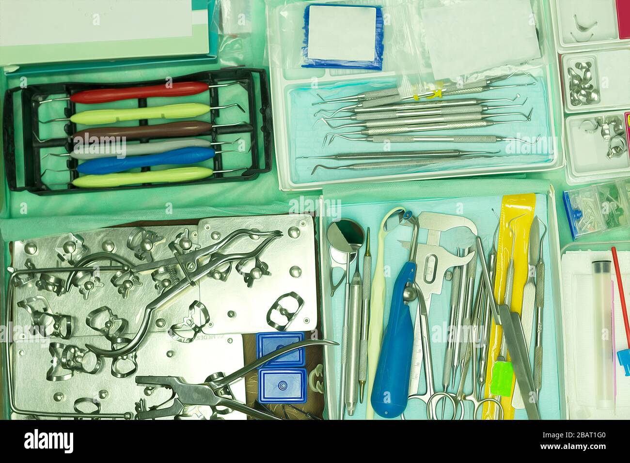 Dental instruments located in sets, treatment Stock Photo Alamy