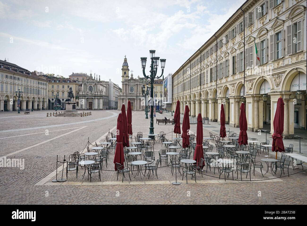 Coronavirus impact, empty downtown street Turin, Italy - March 2020 Stock Photo