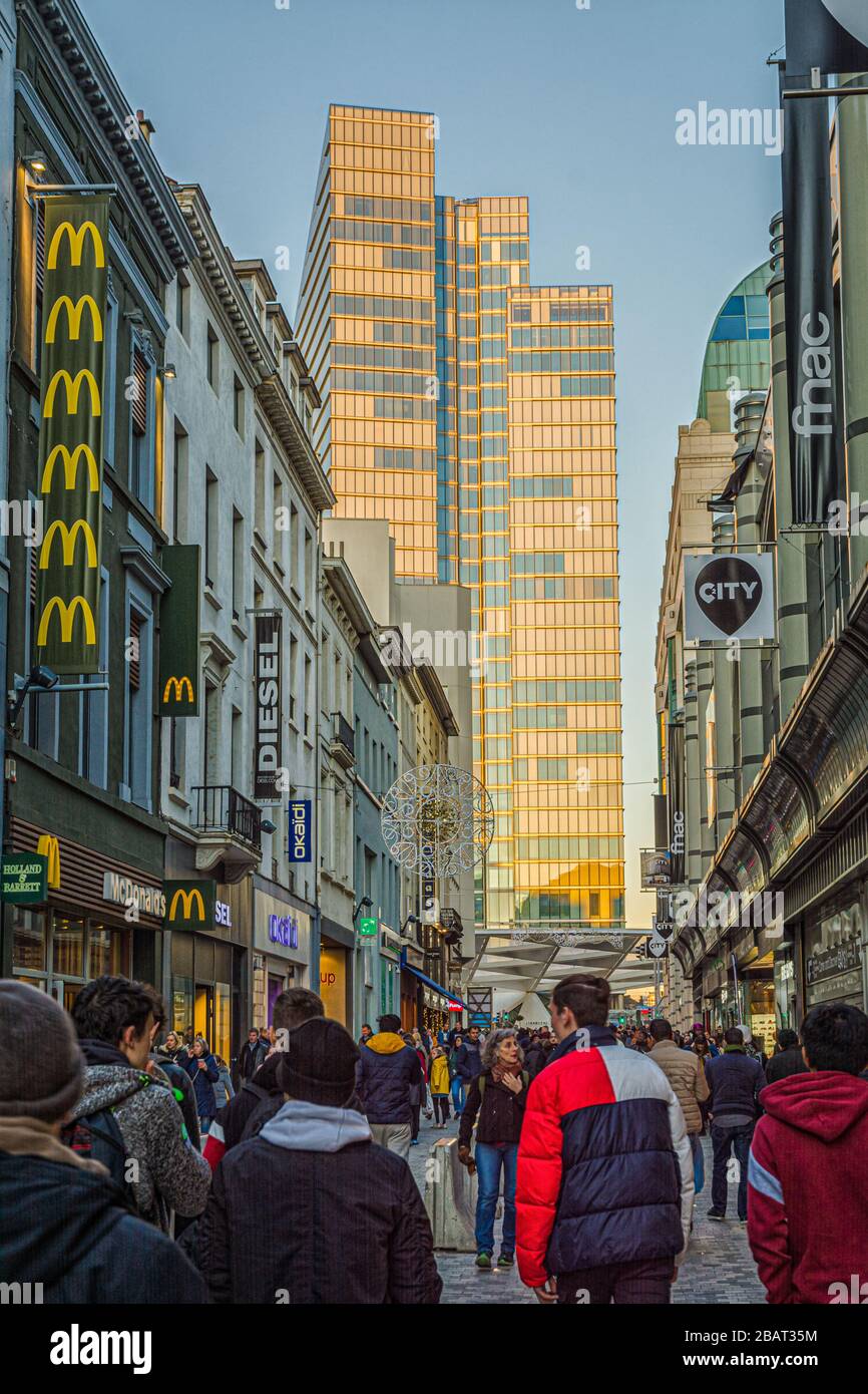 Brussels Business district, Brussels Capital Region / Belgium - december 30,2019: the streets of central brussels during the holiday season Stock Photo