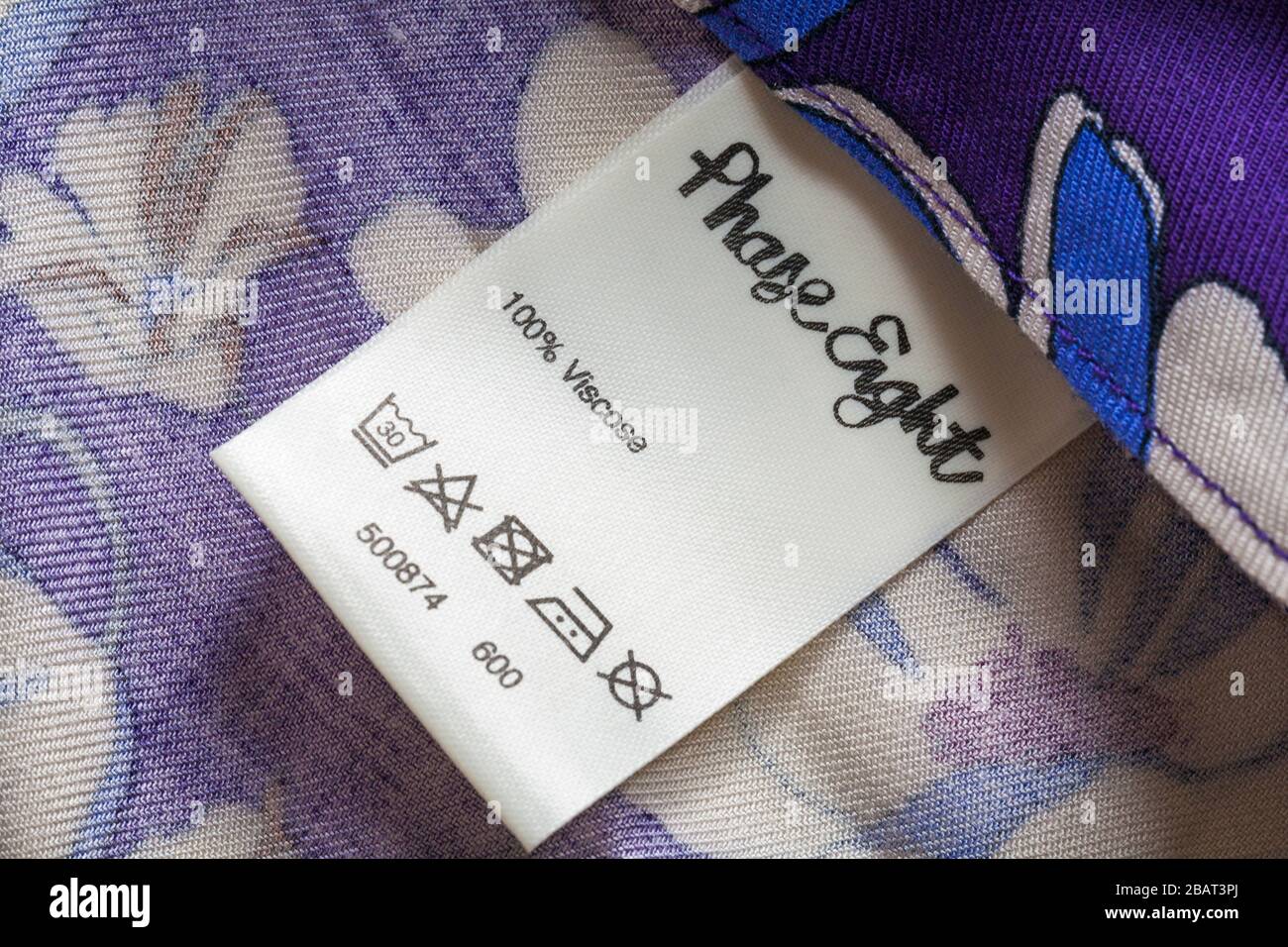 100% viscose label in Phase Eight top with wash care symbols Stock Photo