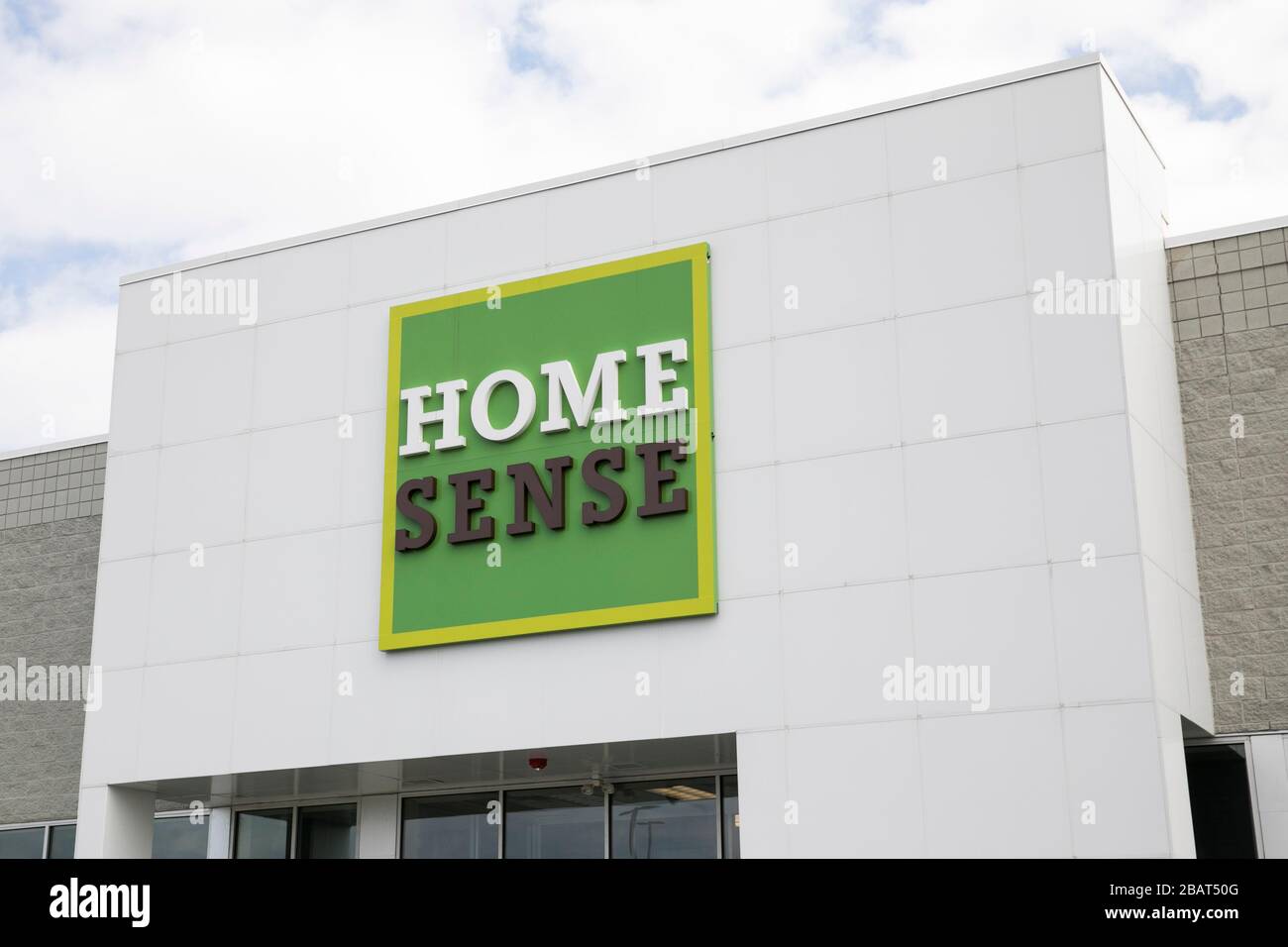 A logo sign outside of a HomeSense retail store location in East