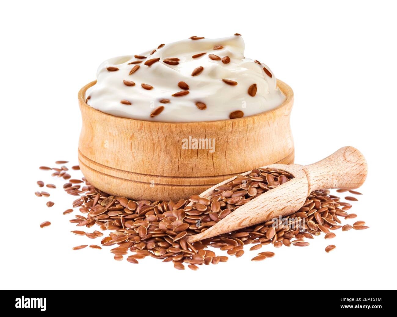 Yogurt with flax seeds isolated on white background Stock Photo Alamy