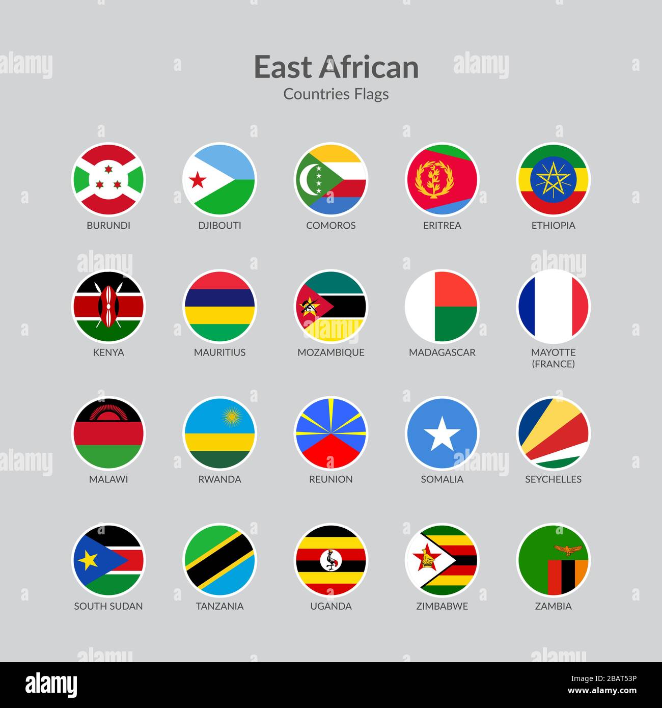 East African countries flag icons collection Stock Vector