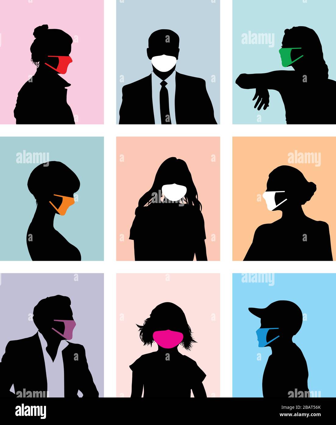 Avatars of people with masks against viruses Stock Vector