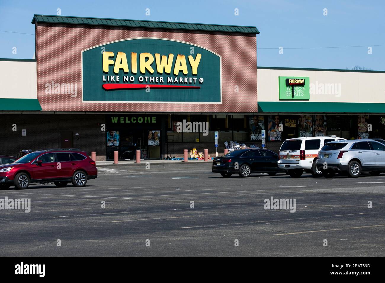 A logo sign outside of a Fairway Market retail grocery store location in Woodland Park, New Jersey, on March 23, 2020. Stock Photo