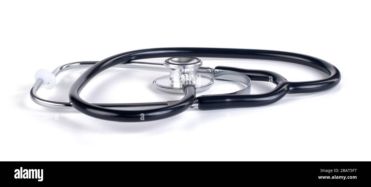 black medical stethoscope isolated on white background Stock Photo - Alamy
