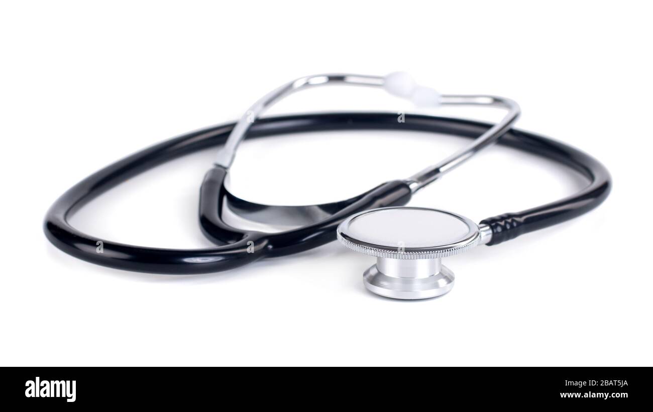 black medical stethoscope isolated on white background Stock Photo - Alamy