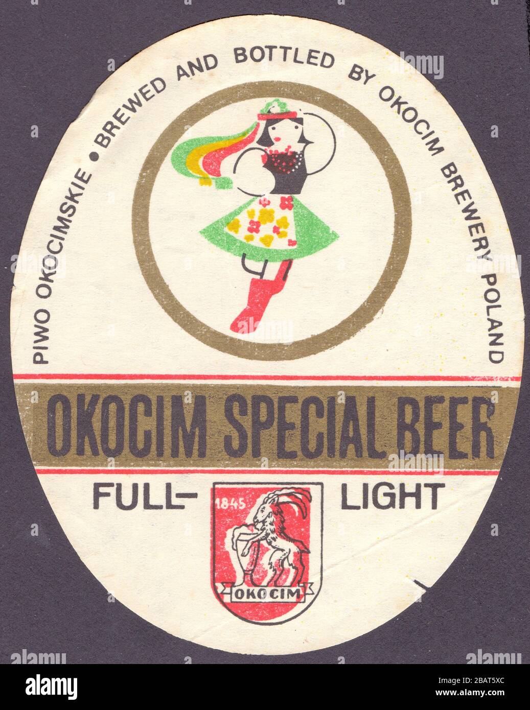 Etiquette ancienne.Piwo okocimskie.Okocim special beer.full-light.Pologne Stock Photo