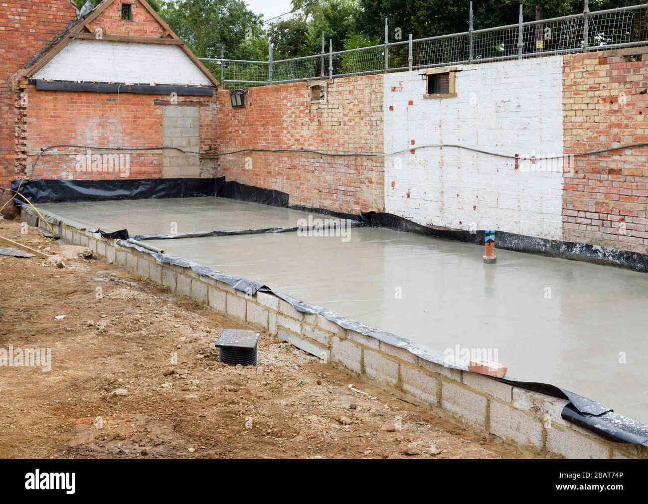 New foundations as part of the rebuild of a period house in UK Stock Photo