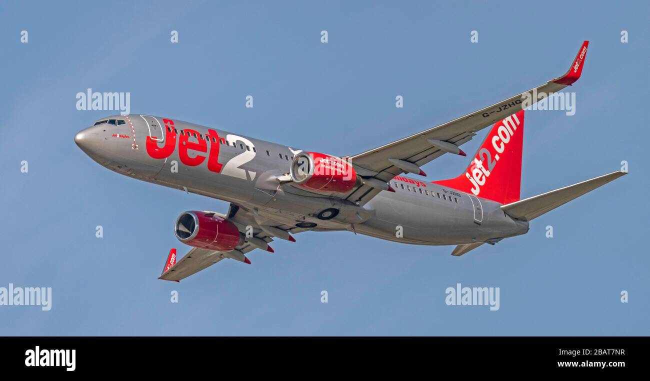 Jet2 Boeing 737, G-JZHG departing from  Manchester Airport Stock Photo