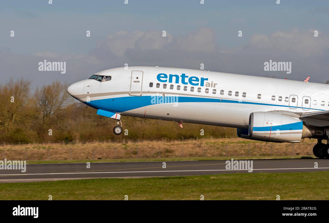 Enter Air Boeing 737, SP-ENV, departing from  Manchester Airport Stock Photo