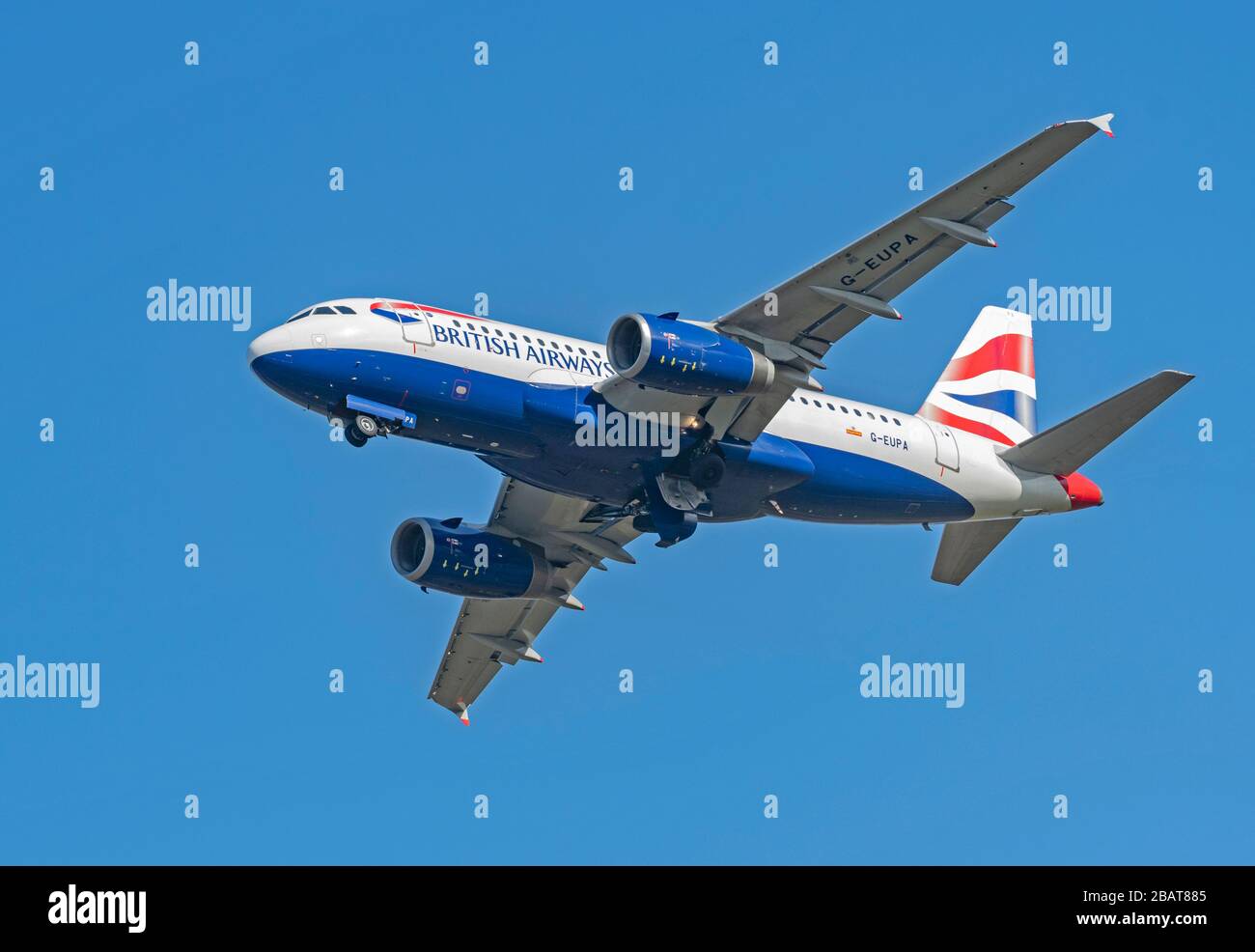 British Airways, Airbus A319,  G-EUPA, departing from  Manchester Airport Stock Photo