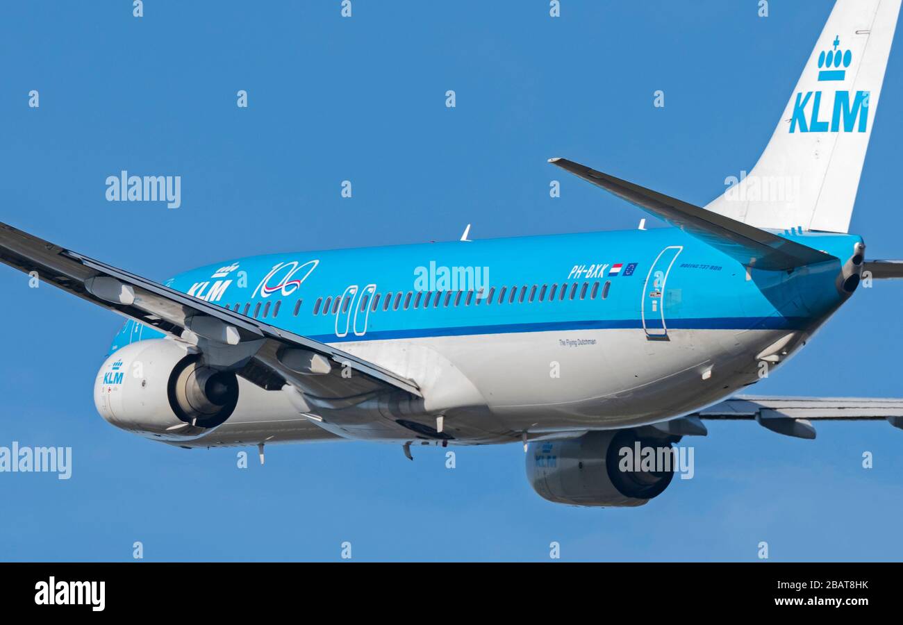 KLM Royal Dutch Airlines, Boeing 737, PH-BXK, departing from  Manchester Airport Stock Photo