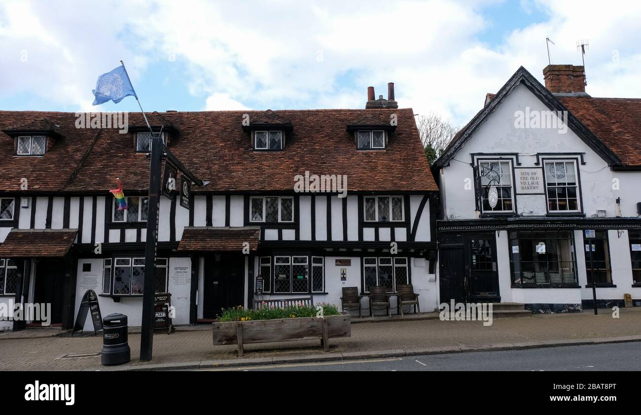 Historic half timbered Tudor pub called the Queen's Head, in Pinner