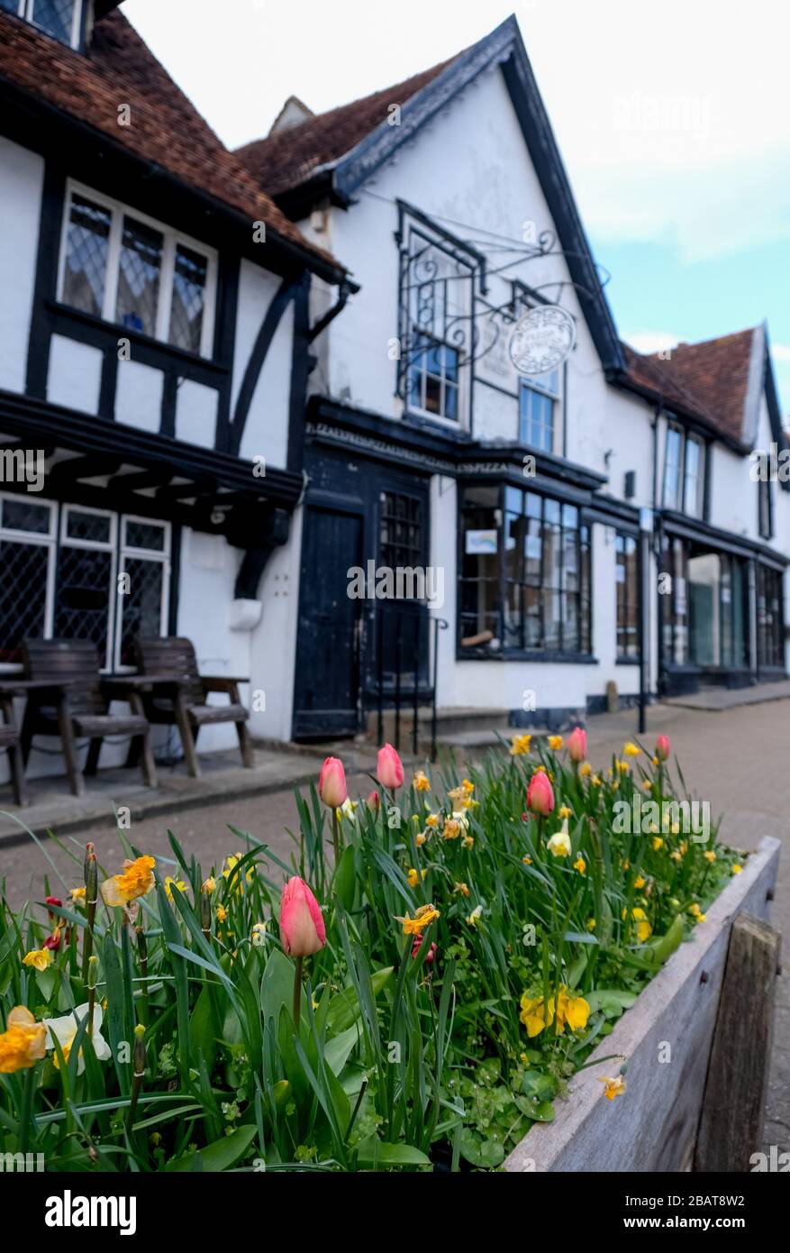 Half timbered building in High Street, Pinner Village, Middlesex, UK. The building was once the
