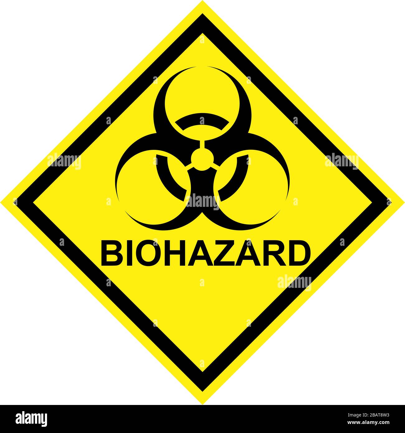 Yellow hazard sign with biohazard symbol and BIOHAZARD text Stock Photo