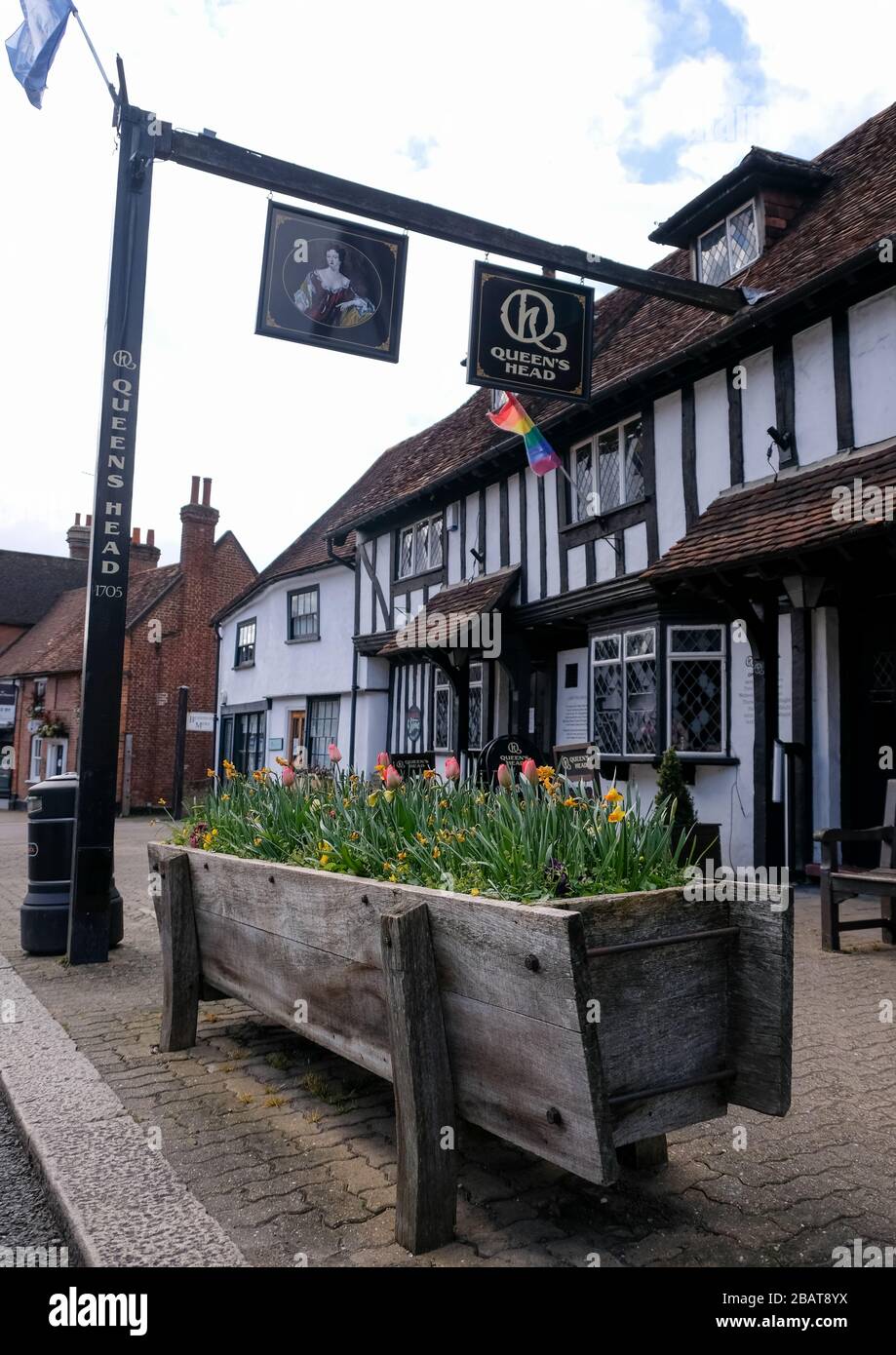 Historic half timbered Tudor pub called the Queen's Head, in Pinner