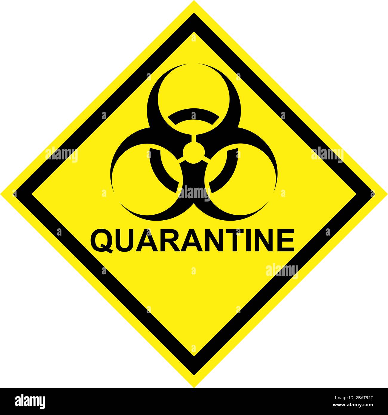 Yellow hazard sign with biohazard symbol and QUARANTINE text Stock ...