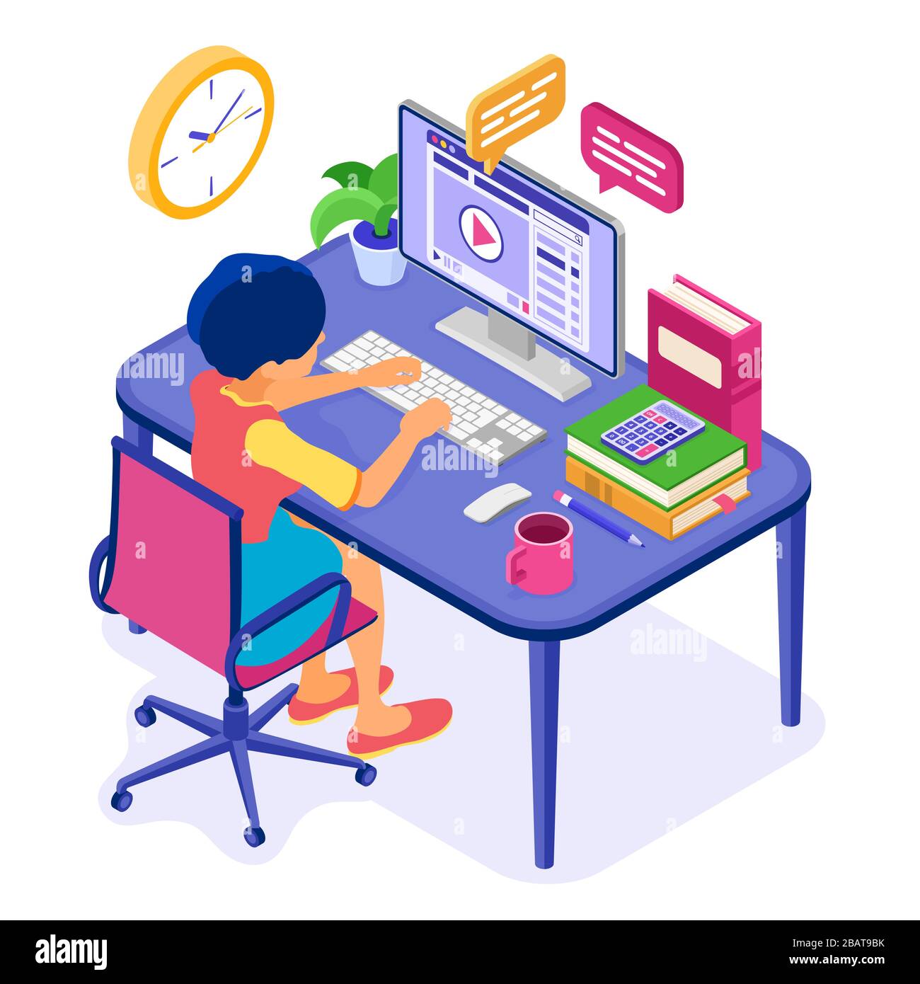 Online distance education from home Stock Vector