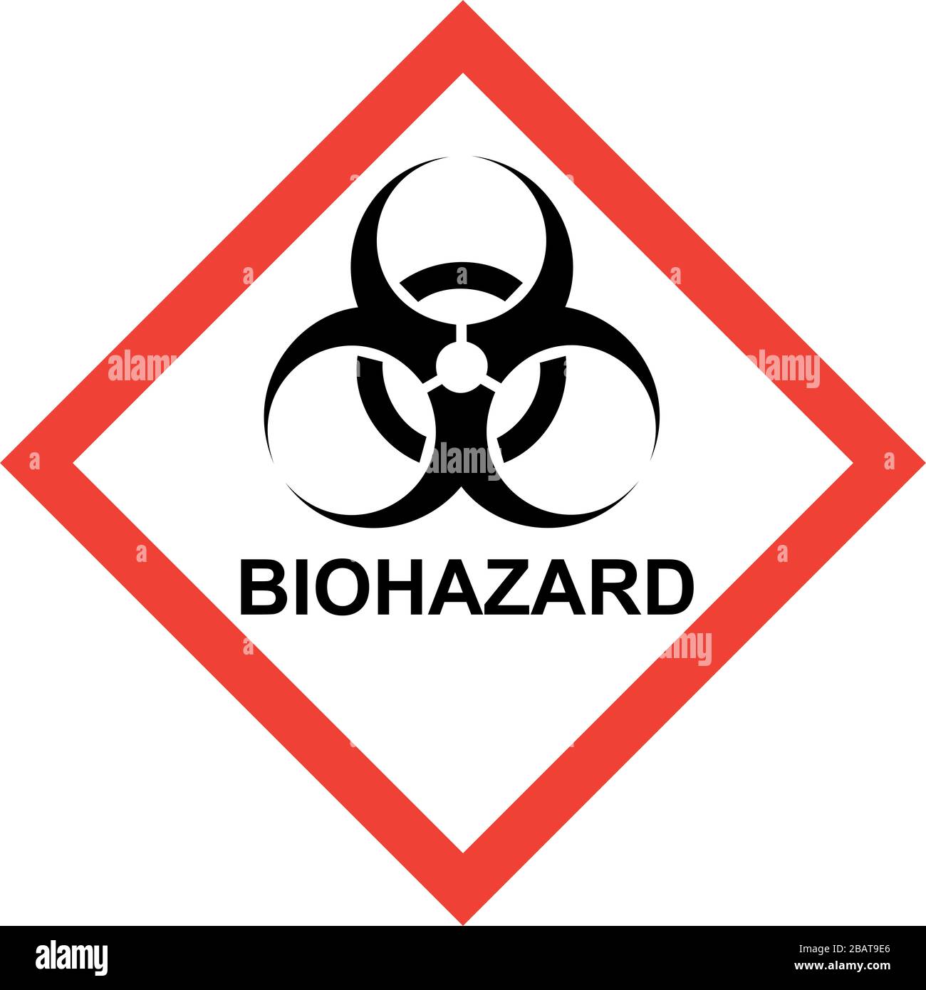 Red hazard sign with biohazard symbol and BIOHAZARD text Stock Photo