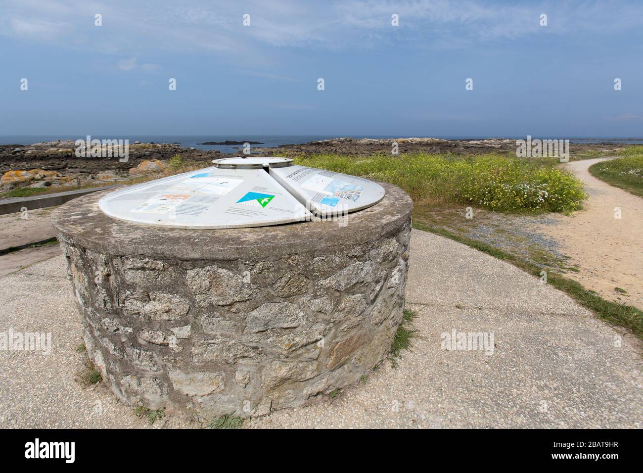 Le Croisic, France. Picturesque view of a tourist information point on Le Croisic’s coastal path at Port aux Rocs. Stock Photo