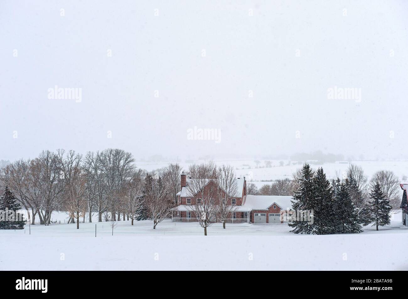 house in snow storm Stock Photo