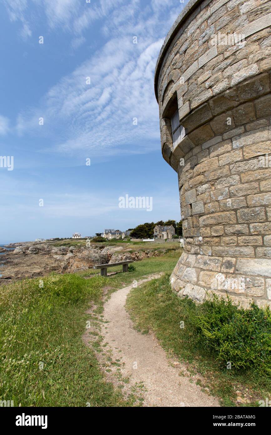 Le Croisic, France. The historic Moulin de Penn Avel (Penn Avel's Mill) on Le Croisic’s coastline at Avenue de la Pierre Longue. Stock Photo