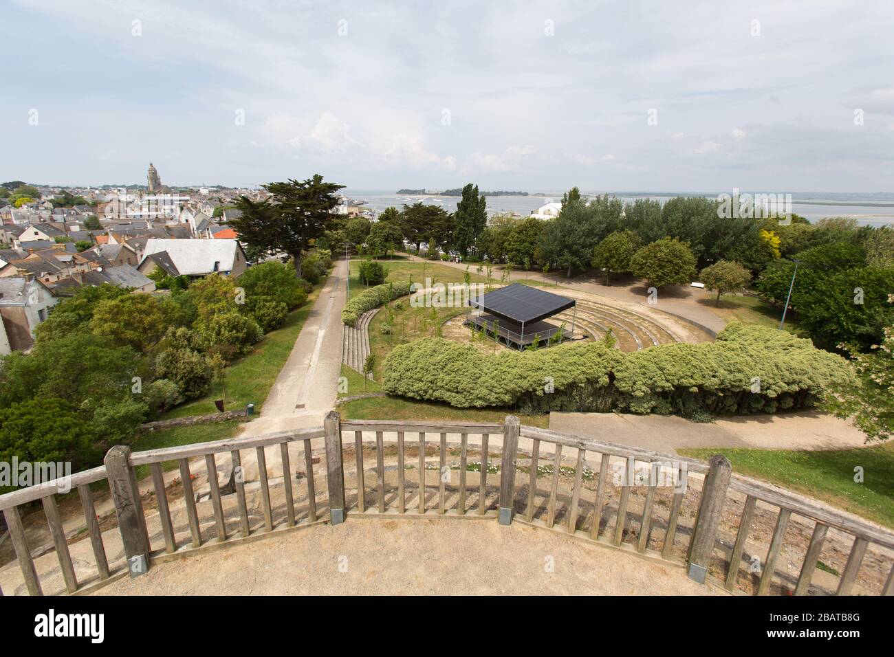 Le Croisic, France. Picturesque elevated view of Le Croisic’s public park, with the Pen Bron peninsula in the distant background. Stock Photo