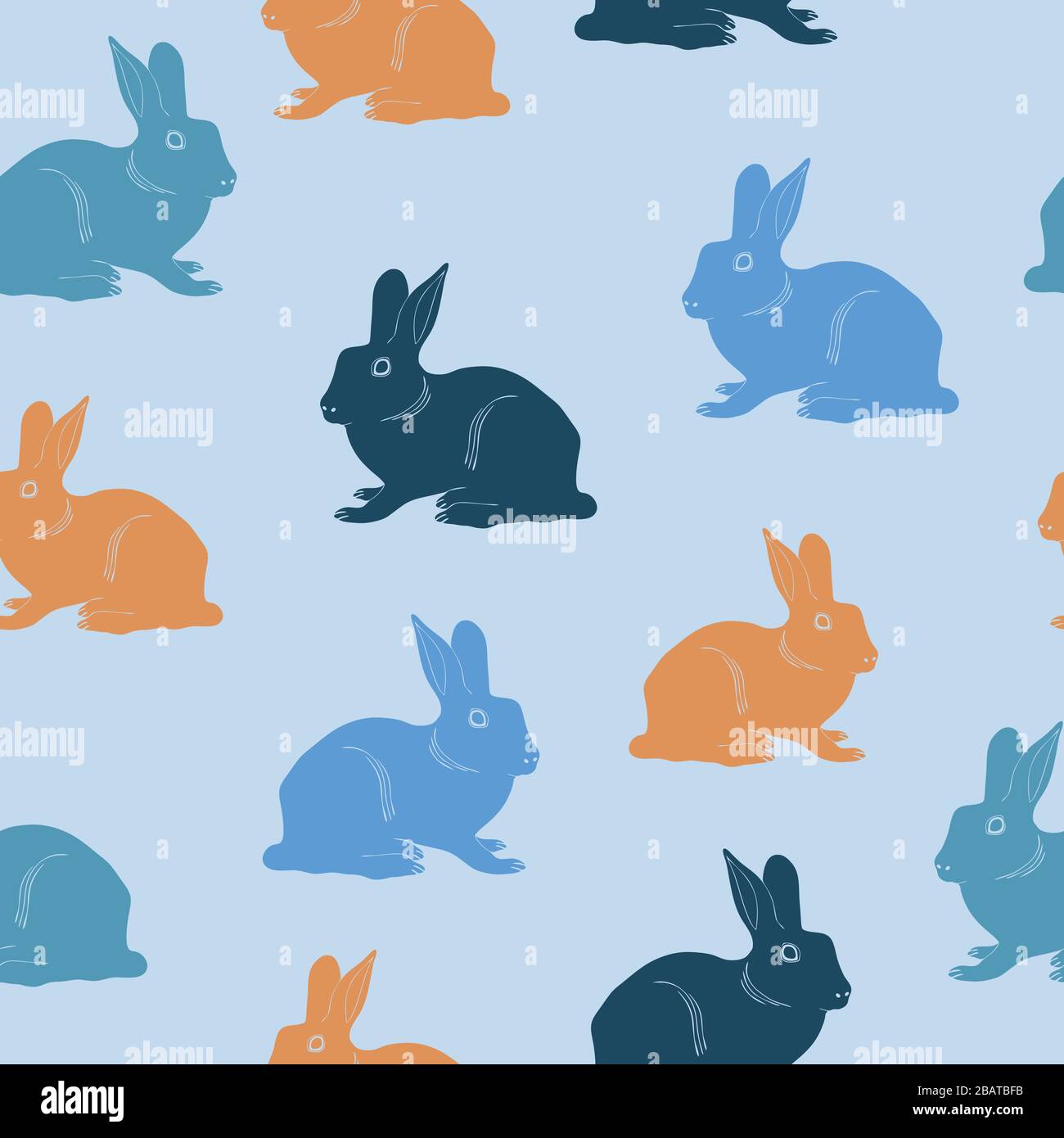 Shapes of rabbits in blue and orange on light background. Stock Vector