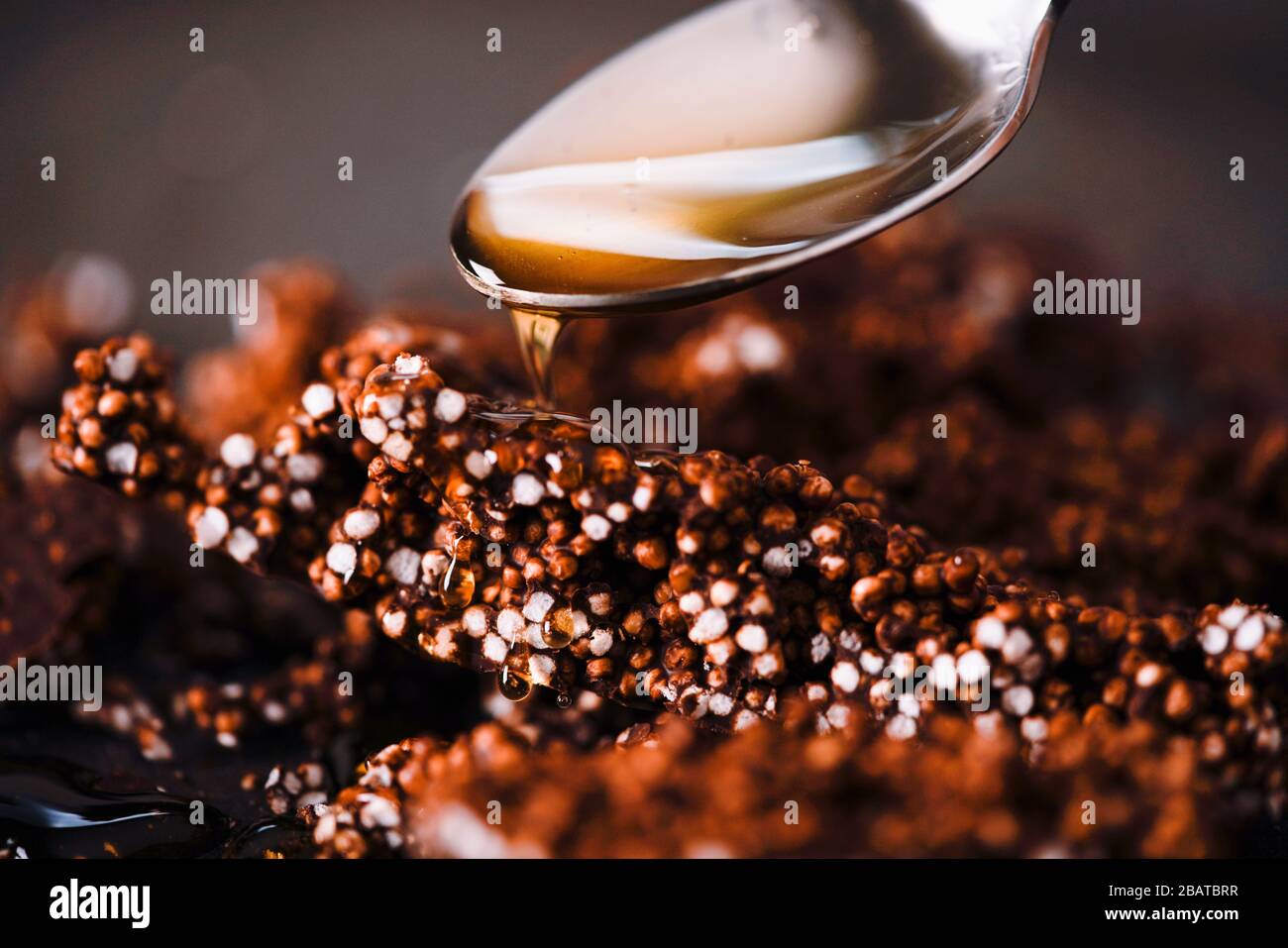 Chocolate Puffed Rice Drizzled with honey  Stock Photo