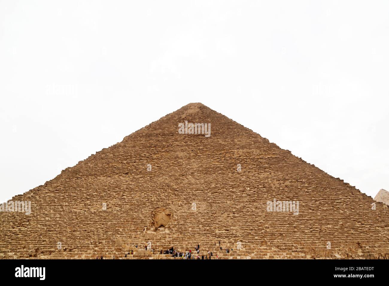 Entrance to the Pyramid of Khufu, the Great Pyramid of Giza, on the Giza Plateau in Cairo, Egypt. The ancient monument is part of a UNESCO World Herit Stock Photo