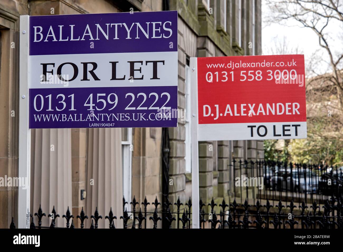 To Let signs in Edinburgh, more have appeared since the covid-19 outbreak as owners switch to long term lets due to Airbnb activity stopping. Stock Photo