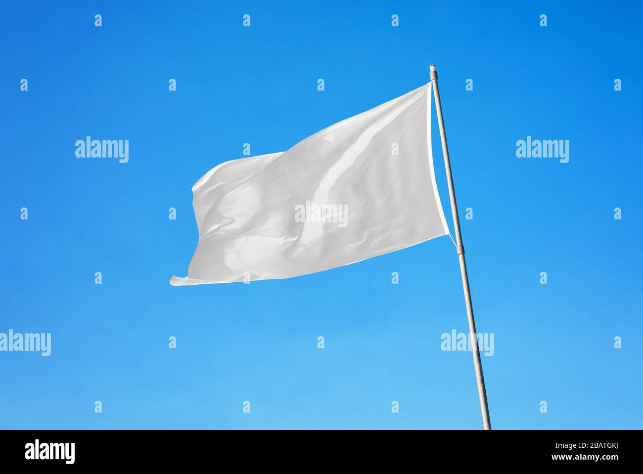 Waving White Flag Blank Flag On Flagpole Mockup Stock Photo Alamy
