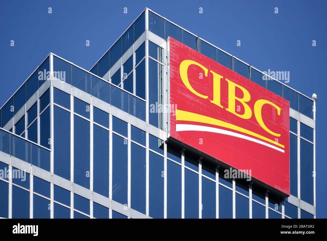 Vancouver, Canada - March 4, 2020:  The CIBC sign on building in downtown Vancouver.  The Canadian Imperial Bank of Commerce is one of Canada’s big 5 Stock Photo